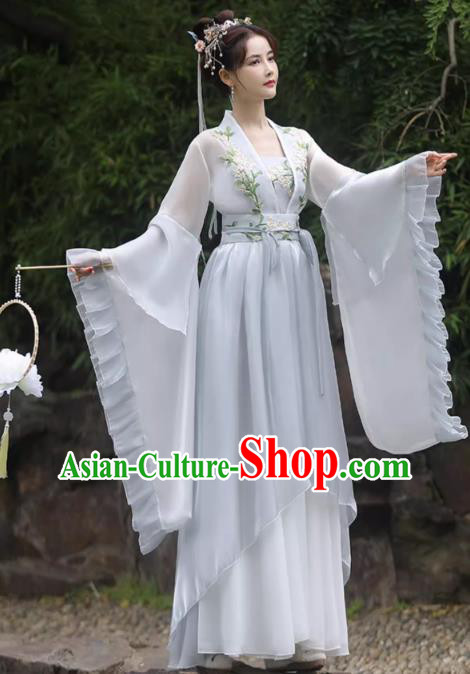 China Grey Fairy Dress Ancient Princess Hanfu Classical Dance Clothing Jin Dynasty Costume