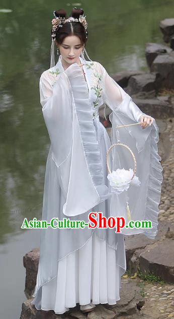 China Grey Fairy Dress Ancient Princess Hanfu Classical Dance Clothing Jin Dynasty Costume