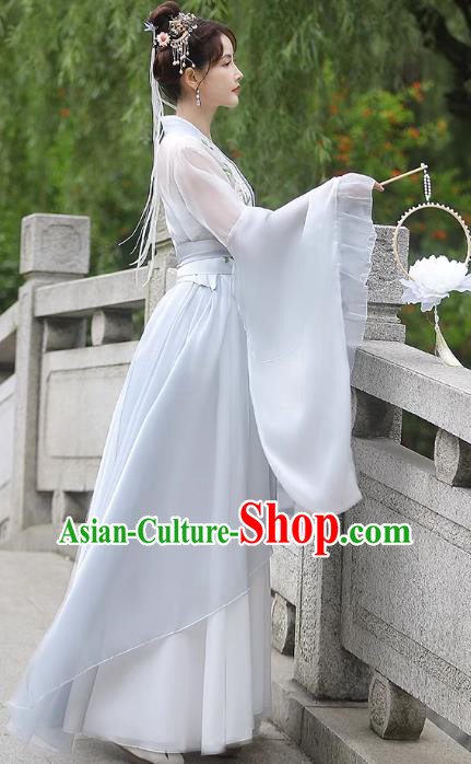 China Grey Fairy Dress Ancient Princess Hanfu Classical Dance Clothing Jin Dynasty Costume