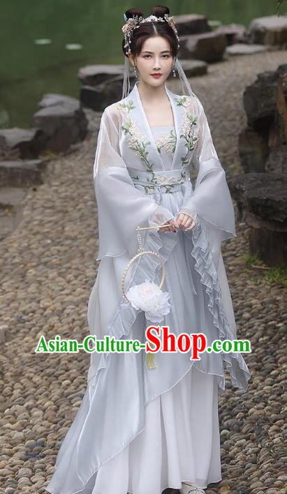 China Grey Fairy Dress Ancient Princess Hanfu Classical Dance Clothing Jin Dynasty Costume