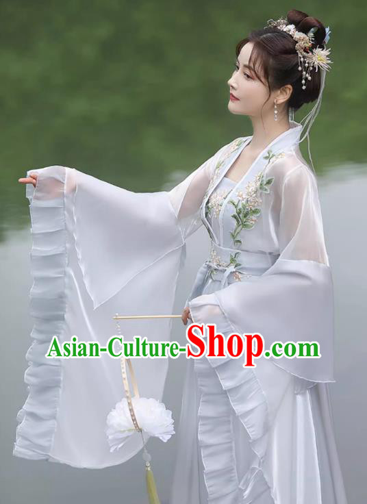 China Grey Fairy Dress Ancient Princess Hanfu Classical Dance Clothing Jin Dynasty Costume