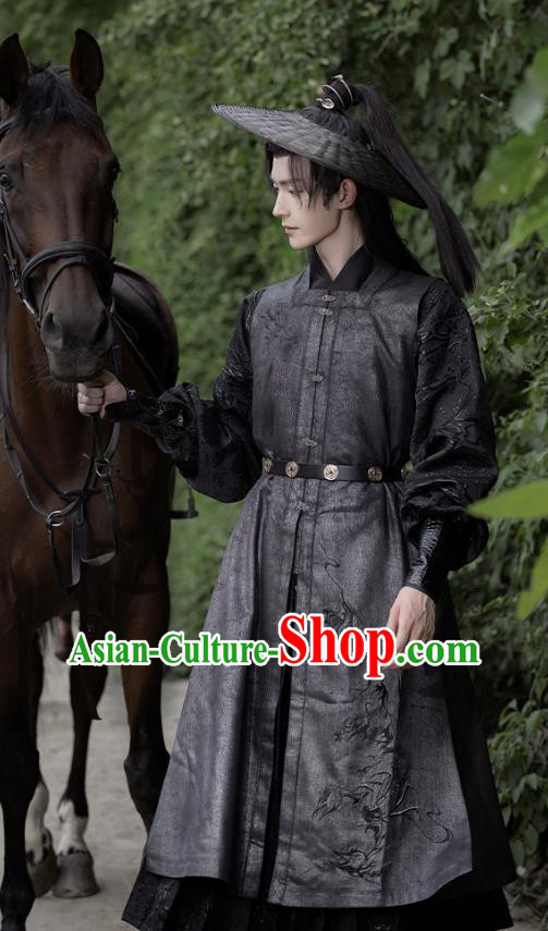 Ming Dynasty Hero Costume Traditional Male Hanfu Black Outfit China Ancient Swordsman Clothing