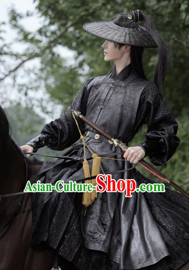 Ming Dynasty Hero Costume Traditional Male Hanfu Black Outfit China Ancient Swordsman Clothing
