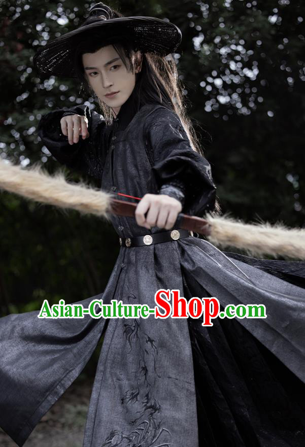 Ming Dynasty Hero Costume Traditional Male Hanfu Black Outfit China Ancient Swordsman Clothing