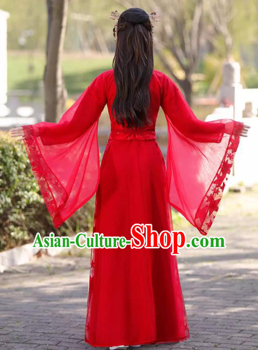 China Classical Jing Hong Dance Red Dress Ancient Fairy Hanfu Han Dynasty Bride Costume