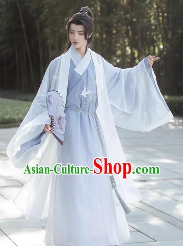 China Traditional Hanfu Blue Outfit Ming Dynasty Swordsman Clothing Ancient Young Scholar Costumes
