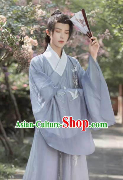 China Traditional Hanfu Blue Outfit Ming Dynasty Swordsman Clothing Ancient Young Scholar Costumes