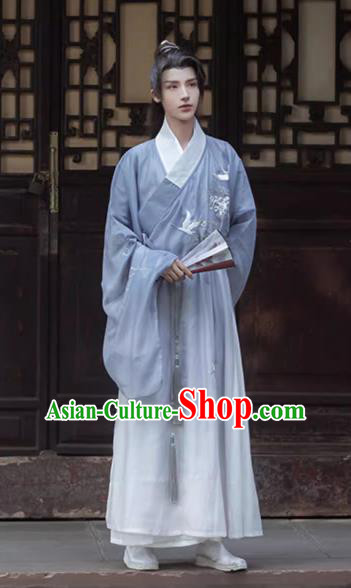 China Traditional Hanfu Blue Outfit Ming Dynasty Swordsman Clothing Ancient Young Scholar Costumes