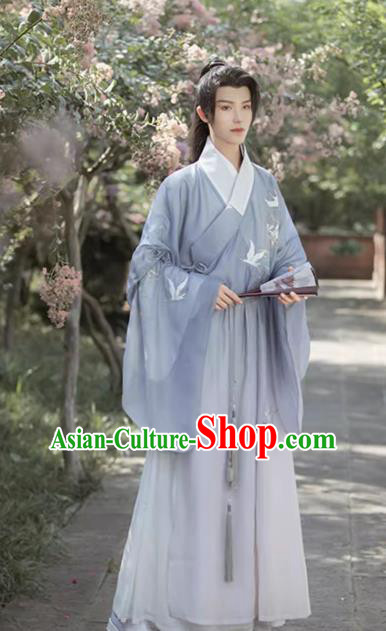 China Traditional Hanfu Blue Outfit Ming Dynasty Swordsman Clothing Ancient Young Scholar Costumes