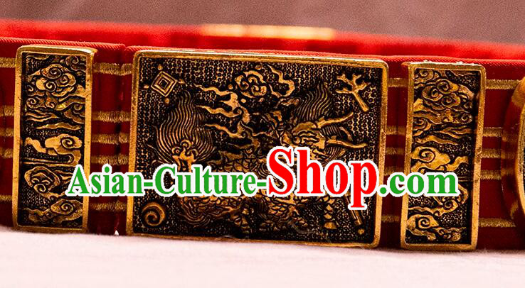 China Ming Dynasty Emperor Belt Ancient Official Waistband Handmade Carving Kylin Belt