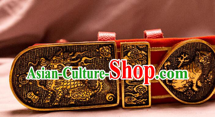 China Ming Dynasty Emperor Belt Ancient Official Waistband Handmade Carving Kylin Belt