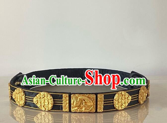 China Ancient Royal Prince Waistband Handmade Golden Carving Belt Ming Dynasty Emperor Belt