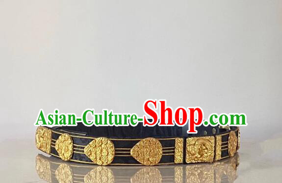 China Ancient Royal Prince Waistband Handmade Golden Carving Belt Ming Dynasty Emperor Belt