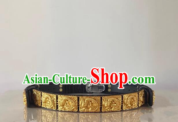 China Ancient Royal Prince Waistband Handmade Golden Carving Belt Ming Dynasty Emperor Belt