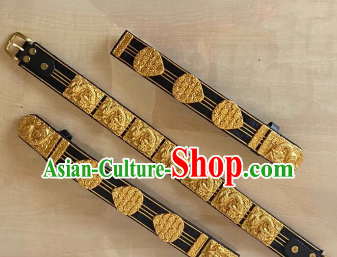 China Ancient Royal Prince Waistband Handmade Golden Carving Belt Ming Dynasty Emperor Belt