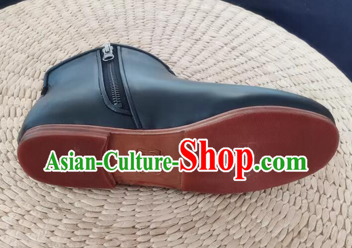 China Winter Insulated Shoes Old Beijing Shoes Handmade Leather Boots Black Kung Fu Boots