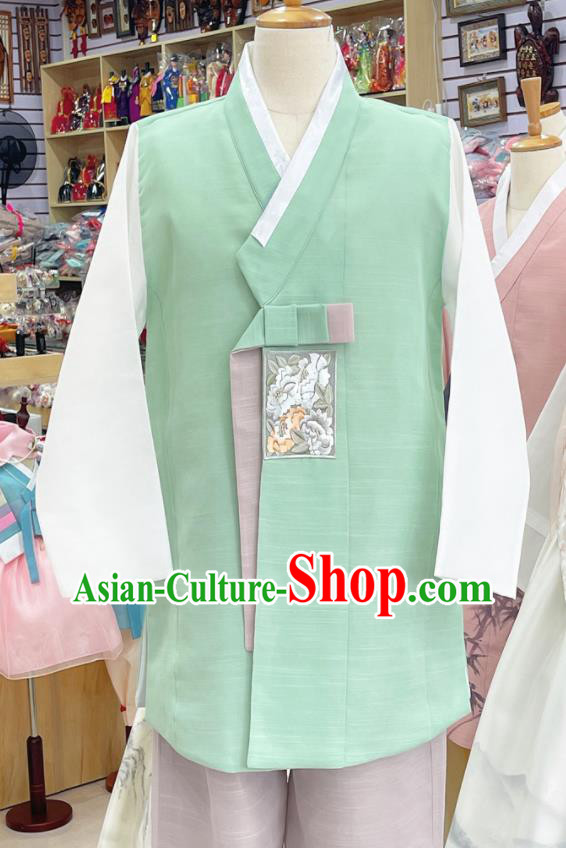 Korean Wedding Groom Clothing Traditional Hanbok Green Shirt and Pants Embroidered Male Costumes