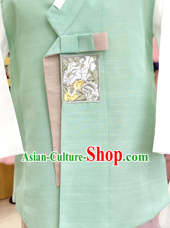 Korean Wedding Groom Clothing Traditional Hanbok Green Shirt and Pants Embroidered Male Costumes
