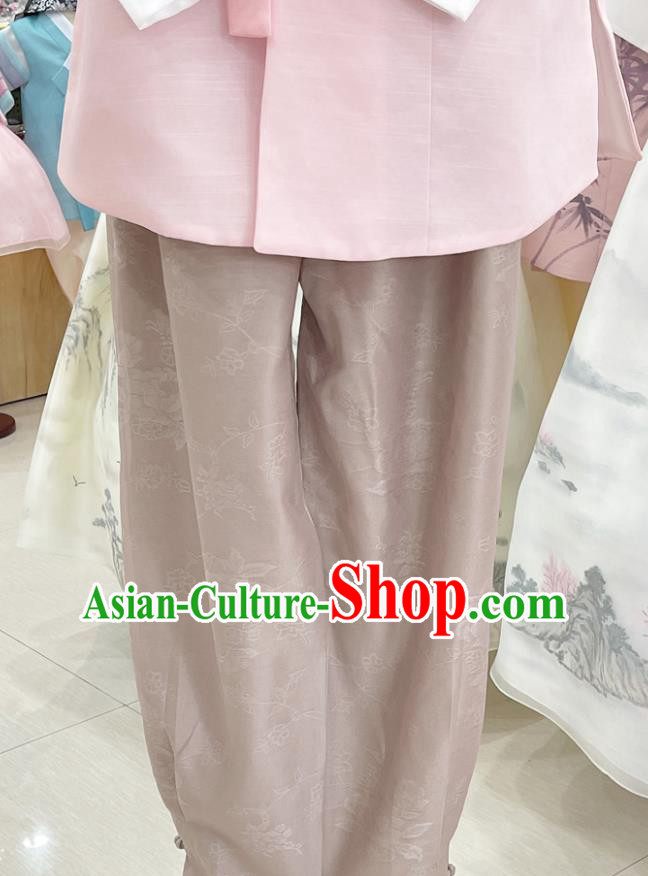 Traditional Hanbok Pink Shirt and Pants Embroidered Male Costumes Korean Wedding Groom Clothing