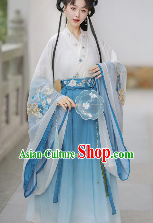 China Ancient Goddess Costume Wei Jin Dynasty Princess Clothing Traditional Hanfu Blue Dress