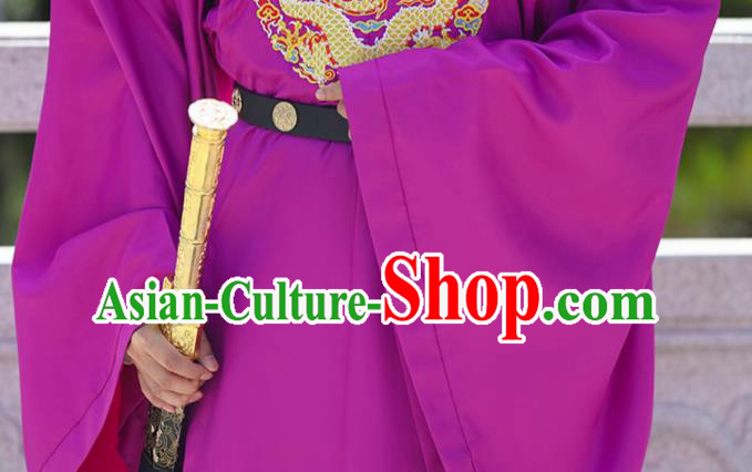 China Ming Dynasty Official Purple Dragon Robe Traditional Hanfu Garment Ancient Imperial Bodyguard Costume