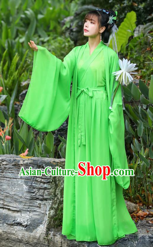China Ancient Fairy Costume Song Dynasty Young Woman Clothing Traditional Hanfu Green Dress