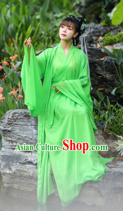 China Ancient Fairy Costume Song Dynasty Young Woman Clothing Traditional Hanfu Green Dress