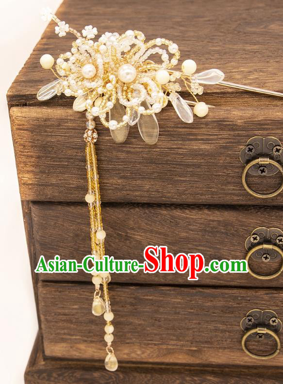 China Song Dynasty Princess Beads Hair Clip Handmade Hanfu Hair Jewelry Ancient Empress Tassel Hairpin