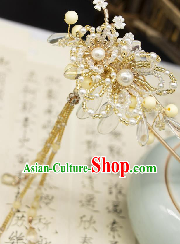 China Song Dynasty Princess Beads Hair Clip Handmade Hanfu Hair Jewelry Ancient Empress Tassel Hairpin