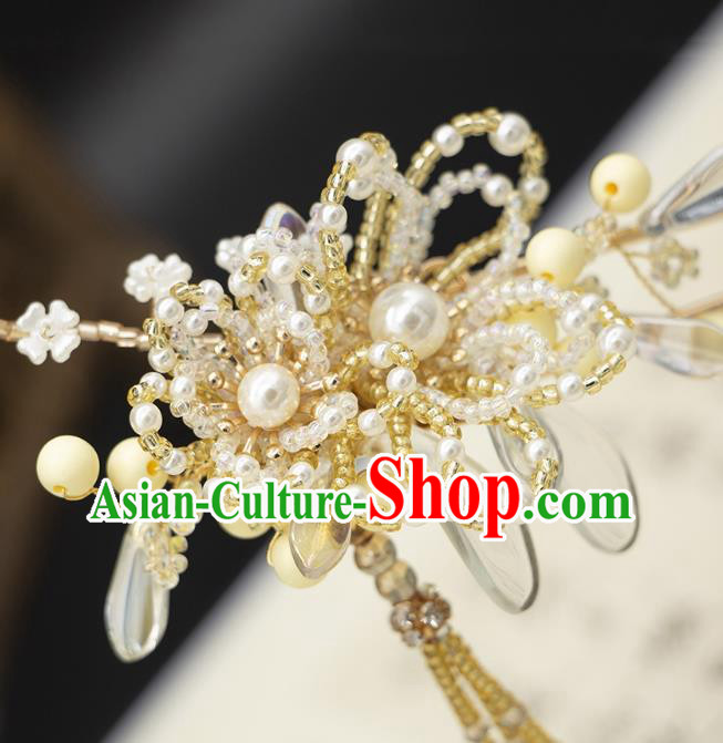 China Song Dynasty Princess Beads Hair Clip Handmade Hanfu Hair Jewelry Ancient Empress Tassel Hairpin