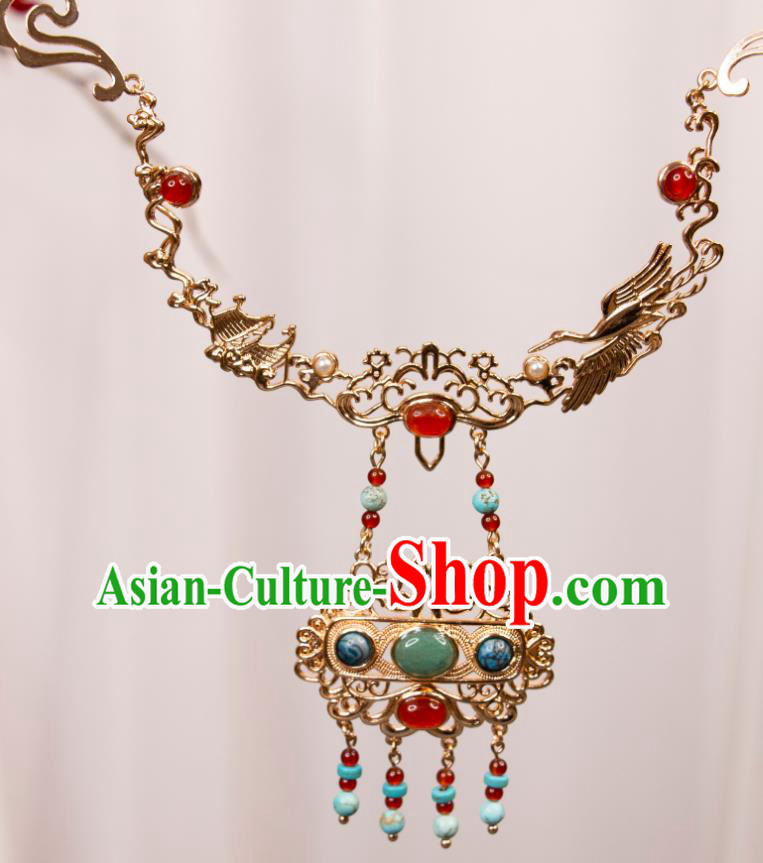 China Tang Dynasty Princess Headpiece Handmade Hanfu Hair Jewelry Ancient Dunhuang Goddess Frontlet