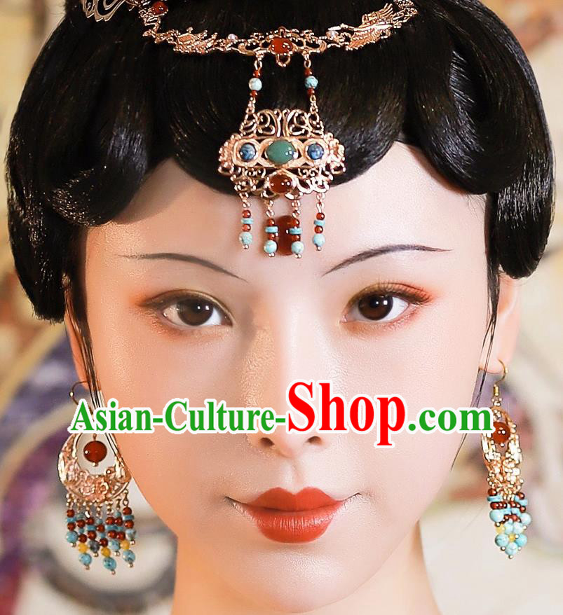 China Tang Dynasty Princess Headpiece Handmade Hanfu Hair Jewelry Ancient Dunhuang Goddess Frontlet