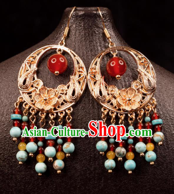 China Handmade Hanfu Ear Jewelries Ancient Fairy Golden Earrings Tang Dynasty Princess Eardrops