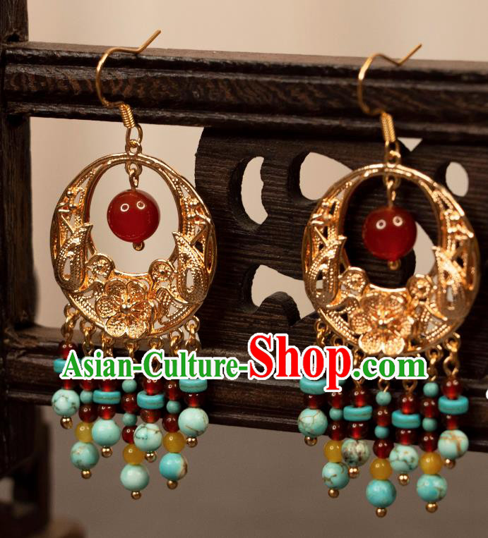 China Handmade Hanfu Ear Jewelries Ancient Fairy Golden Earrings Tang Dynasty Princess Eardrops
