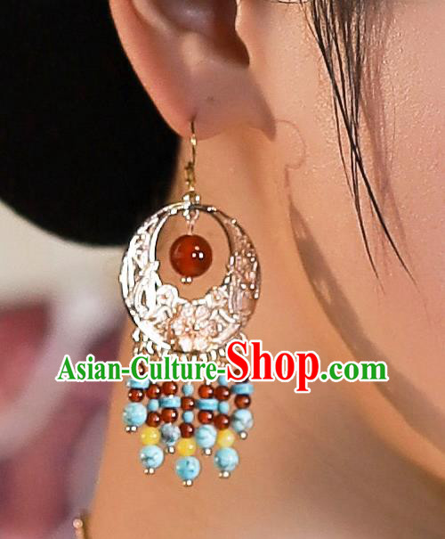 China Handmade Hanfu Ear Jewelries Ancient Fairy Golden Earrings Tang Dynasty Princess Eardrops