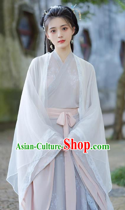 China Southern and Northern Dynasties Woman Costumes Traditional Hanfu Wide Sleeve Dress Ancient Fairy Clothing