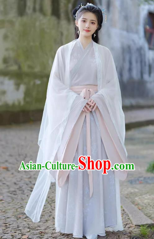 China Southern and Northern Dynasties Woman Costumes Traditional Hanfu Wide Sleeve Dress Ancient Fairy Clothing
