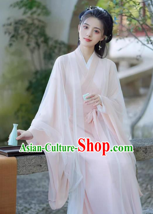 China Traditional Hanfu Pink Dress Ancient Fairy Princess Clothing Jin Dynasty Woman Costumes