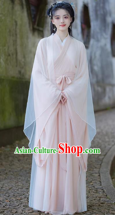 China Traditional Hanfu Pink Dress Ancient Fairy Princess Clothing Jin Dynasty Woman Costumes