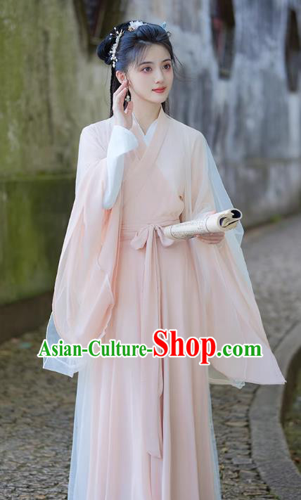 China Traditional Hanfu Pink Dress Ancient Fairy Princess Clothing Jin Dynasty Woman Costumes