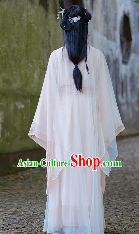 China Traditional Hanfu Pink Dress Ancient Fairy Princess Clothing Jin Dynasty Woman Costumes