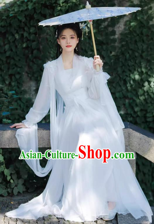 China Traditional Hanfu White Dress Ancient Fairy Princess Clothing Xianxia Drama Zhao Ling Er Costume