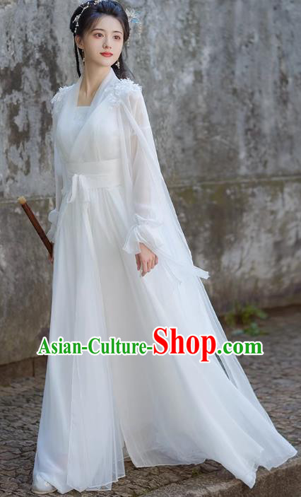 China Traditional Hanfu White Dress Ancient Fairy Princess Clothing Xianxia Drama Zhao Ling Er Costume