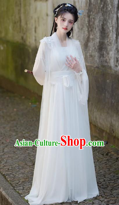 China Traditional Hanfu White Dress Ancient Fairy Princess Clothing Xianxia Drama Zhao Ling Er Costume