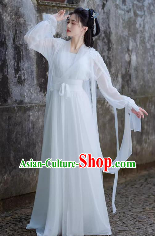 China Traditional Hanfu White Dress Ancient Fairy Princess Clothing Xianxia Drama Zhao Ling Er Costume