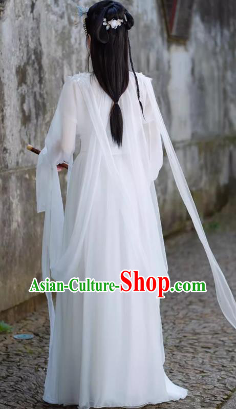 China Traditional Hanfu White Dress Ancient Fairy Princess Clothing Xianxia Drama Zhao Ling Er Costume