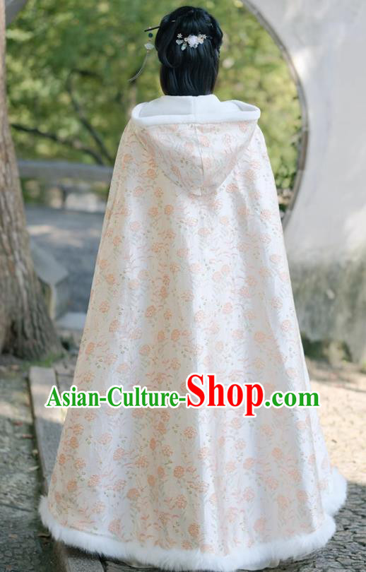 China Ming Dynasty Long Cloak Traditional Hanfu Winter Costume Ancient Princess Mantle Clothing