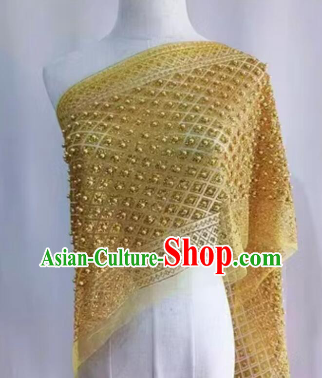 Thailand Traditional Costume Handmade Embroidered Beads Shawl Golden Mantilla