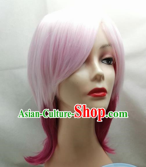 Rose Red Gradient COS Wig Short Hair Girls Overall Hair Cover