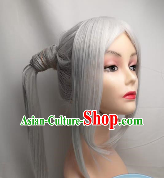 Wig COSPLAY Silver Partial Ponytail Fire Emblem Edelgard Anime Fake Hair